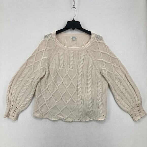 Sundance Cable Knit Sweater Women's Large Light Beige Merino‎ Wool Nylon Blend - Picture 1 of 13